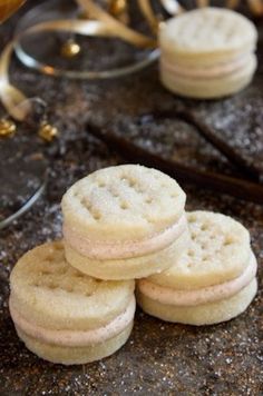 some cookies are stacked on top of each other