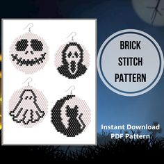 four halloween cross stitch patterns with the words brick stitch pattern