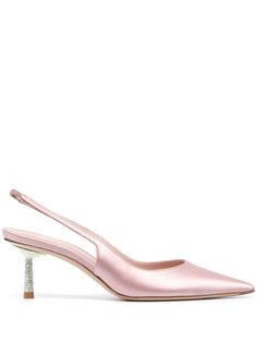 light pink calf leather/fabric crystal embellishment pointed toe elasticated slingback strap mid heel Elegant Pink Slingback Pumps For Gala, Elegant Pink Low Heel Slingback Pumps, Pink Embellished Slingback Heels, Light Pink Heels, Unrealistic Wishlist, Beautiful Wardrobe, Closed Toe Heels, Mid Heels Pumps, Pink Accessories