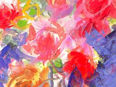 an abstract painting of flowers in a vase