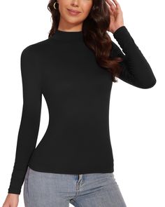 PRICES MAY VARY. Soft Imported Pull On closure Machine Wash Black Fitted Sweater, High Stretch Solid Color T-shirt For Fall, Basic Solid Tops For Winter, Basic Solid Color Tops For Winter, Casual High Neck Tops With High Stretch, Casual High Neck High Stretch Tops, Casual High Neck Plain Tops, High Stretch Casual High Neck Tops, Casual Plain Turtleneck Top