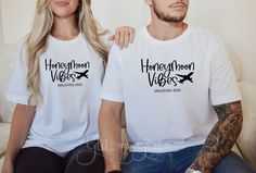 Honeymoon Vibes T-shirt Just Married Shirts Custom Honeymoon - Etsy UK Honeymoon Tshirts Ideas, Honeymooning Shirts, Just Married Shirts, Honeymoon Vibes, Wedding Tshirts, Reception Shoes, Married Shirt, Heat Press Designs, Matching T Shirts