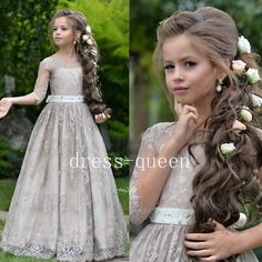 Little Bridesmaids Dresses Kids, Party Gowns For Kids, Bubbles Wedding, Grey Flower Girl Dress, 40 Anniversary, Kids Flower Girl Dresses, Gray Flower Girl, Girls Pageant Gowns, Chiffon Flower Girl Dress