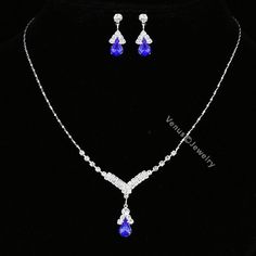 Bridal Bridesmaid Wedding Blue Rhinestone Crystal Necklace Earrings Set N303 Wedding Blue, Bridesmaid Wedding, Blue Rhinestones, Pierced Earrings, Necklace Earring Set, Wedding Bridesmaids, Necklace Earrings, Earrings Set, Earings Piercings