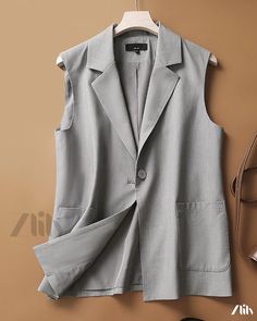 Zlily - Stylish and Casual Vest Jacket for Outerwear Lapel Collar Vest For Spring, Casual Fall Blazer With Vest, Casual Single-breasted Fall Vest, Casual Workwear Vest With Lapel Collar, Gray Spring Vest With Pockets, Spring Single Breasted Vest With Lapel Collar, Spring Single-breasted Vest With Lapel Collar, Gray Lapel Collar Blazer For Spring, Spring Gray Blazer With Lapel Collar