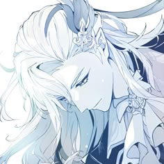 an anime character with long white hair and blue eyes