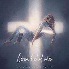 a woman is floating in the air over a cross with words above her that read lovewedl me