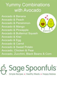 an ad for sage spoonfuls with two avocados and hearts on it