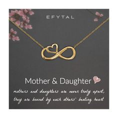 mother and daughter necklace with two intertwined hearts on the front, gold plated