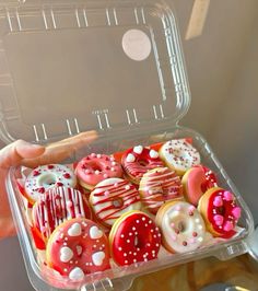 a plastic container filled with lots of donuts