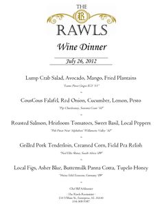 the rawls wine dinner menu