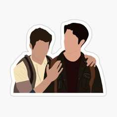 two men standing next to each other with one holding his arm around the other sticker