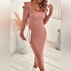 Glam Chic Ribbed Knit Sweater Dress * Square Neck * Puff Long Sleeve * Hem Side Splits * Soft Ribbed Knit * Bodycon *Approximate Unstretched Measurements* Xs (2) * Bust 24.75"(Up To 34") * Hip 20.5"(Up To 35.75") * Length 43.5" Small (4) * Bust 26.5" (Up To 35.5") * Hip 22"(Up To 37.5") * Length 44.5" Medium (6) * Bust 28"(Up To 37") * Hip 23.5"(Up To 39") * Length 45" Large (8/10) * Bust 30"(Up To 39.5") * Hip 26"(Up To 41.25") * Length 46" Xl (12) * Bust 32.75"(Up To 41.75") * Hip 28"(Up To 43 Luxury Fall Knee-length Bodycon Dress, Pullover Outfit, Hem Sweater, Puff Long Sleeves, Body Con Dress, Dress Dusty, Preppy Casual, Sweater Dress Women, Ribbed Knit Sweater