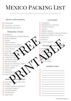 a printable mexican packing list with the words free printable in black and white