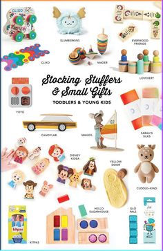 a poster with toys and other items on it