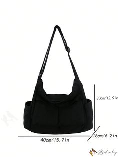 BirdinBag - Black Minimalist Multi-Pocket Oversized Hobo Bag Trendy Hobo Shoulder Bag With Pockets, Trendy Hobo Bag With Pockets For On-the-go, Black Canvas Satchel Bag With Zipper Pocket, Black Satchel With Pockets In Tote Shape, Casual Black Hobo Bag With Pockets, Black Shoulder Bag With Pockets For Daily Use, Black Shoulder Bag With Double Handle And Pockets, Black Hobo Bag With Pockets For Daily Use, Casual Tote Bag With Pockets