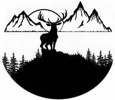 a deer standing on top of a hill with mountains in the background