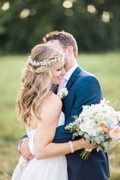 the bride and groom are embracing each other