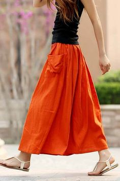 Casual maxi linen skirt with elastic wasit and big pocket 0958# – XiaoLizi Maxi Skirt Casual, Maxi Linen Skirt, Orange Midi Skirt, Dark Grey Skirt, Long Linen Skirt, Linen Maxi Skirt, Grey Maxi Skirts, Long Wrap Skirt, Skirt Linen