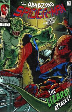 the amazing spider - man comic book cover with an image of a lizard attacking another creature