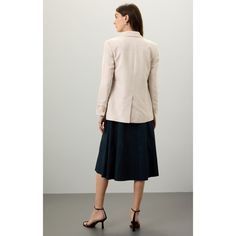 Beige (51% Linen, 49% Viscose) Jacket. Long sleeves. Front button closure. 29.5" from shoulder to hemline. Imported. Tight Shoulders, Relaxed Blazer, Rent The Runway, Jacket Long, Closet Designs, Tall Girl, Club Monaco, Relaxed Style, Polished Look