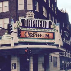 an old theater marquee with the word orpheum on it