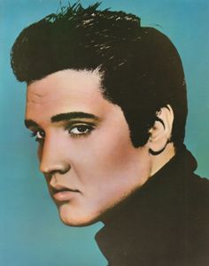 elvis presley on a blue background with black hair and piercings, looking to the side