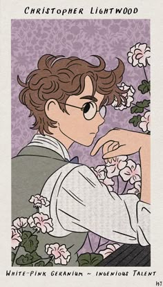 an image of a boy with glasses and flowers