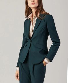 Sharp tailoring and a deep green hue imbue this jacket with an air of sophistication. Crafted from rich wool with a hint of flattering stretch woven by Italy's famed Tollegno mill, this one-button silhouette features peak lapels, slanted flap pockets to highlight the waist, a center-back vent and pickstitched detailing. Fully lined..24' center back length; 99% wool, 1% elastane; dry-clean; made in Portugal from Italian fabric..Sharp tailoring and a deep green hue imbue this jacket with an air of sophistication. Crafted from rich wool with a hint of flattering stretch woven by Italy's famed Tollegno mill, this one-button silhouette features peak lapels, slanted flap pockets to highlight the waist, a center-back vent and pickstitched detailing. Fully lined.24' center back length; 99% wool, 1 Fitted Dark Green Outerwear For Fall, Green Business Blazer For Fall, Green Fall Business Blazer, Green Business Suit For Fall, Green Winter Workwear Blazer, Green Notch Lapel Blazer For Fall, Green Winter Blazer For Work, Fitted Green Blazer For Fall, Green Fitted Blazer For Fall