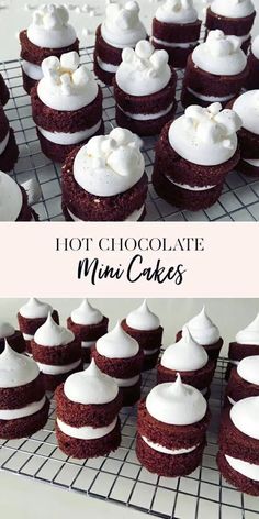 chocolate mini cakes with whipped cream on top