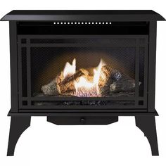 a black fireplace with flames burning in it