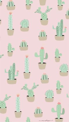 a pink background with green cactuses on it