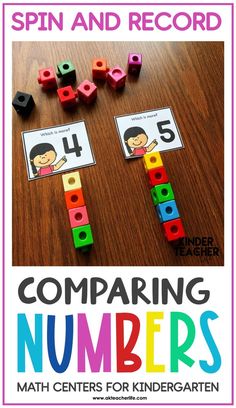 comparing numbers with the word spin and record for kids to learn how to use them