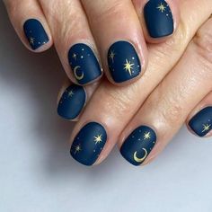 Moon And Star Nail Designs, Moon And Stars Nails, Stars Nails, About Moon, Star Nail, Sky Nails, Gold Nail Art