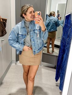 Newest Fall Outfits from Target - studded denim jacket, corduroy skirt outfit Corduroy Skirt Outfit, Jacket Corduroy