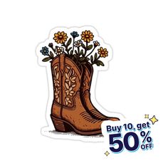 Decorate laptops, Hydro Flasks, cars and more with removable kiss-cut, vinyl decal stickers. Glossy, matte, and transparent options in various sizes. Super durable and water-resistant. Cowgirl Boots With Flowers, Boots With Flowers, Earthy Brown, Cowboy Cowgirl, Cowboy And Cowgirl, Cowgirl Boots, Decorate Laptops, Vinyl Decal Stickers, Kiss Cut