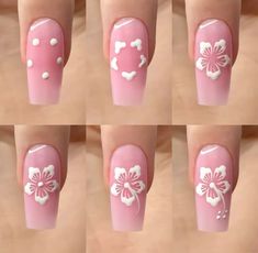 Nails Hibiscus, Hibiscus Flower Nails, Hibiscus Nail Art, Carcase Iphone, Acrylic Inspiration, Girly Acrylic, Nail Designs Tutorial, Cute Simple Nails, Flowers Tutorial