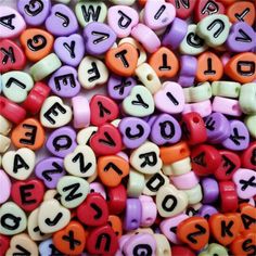 colorful beads with letters and numbers on them