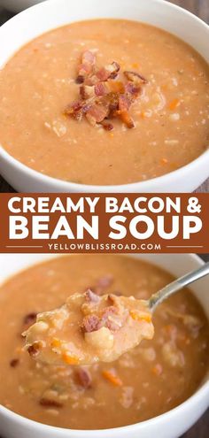 two bowls of creamy bacon and bean soup