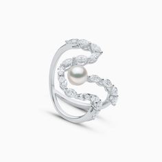 Step into the modern flair of Baby Glitz with our 18K gold Akoya pearl and marquise-cut diamond ring. The lustrous pearl is gracefully suspended at the heart, embraced by the fluid curves of the ring, while each diamond enhances its contemporary sophistication and destined to be the centrepiece of your jewellery collection.  Pearl Size: 5.5-6mmMetal: 18K White GoldApproximate Diamond Weight: 0.99ct Ring Sizing Information: For additional ring sizes, please click “make an enquiry” above and send us a message. A member of our team will get back to you within one working day. Luxury Akoya Pearl Anniversary Rings, Marquise Cut Diamond Ring, Curve Ring, Pearl Jewellery, Yoko London, Marquise Cut Diamond, Ring Crafts, Akoya Pearls, Pearl Diamond