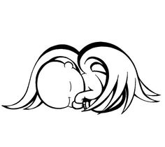 a black and white drawing of two people kissing each other with their heads touching one another