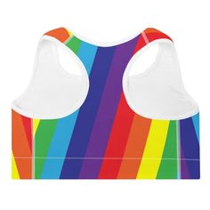 Be loud and proud whilst working out in total comfort with this diagonally striped rainbow sports bra that comes in padded and non-padded versions. Very versatile, use for gym workouts and to show off your gay pride in style whilst working the LGBTQ+ pride festival circuit or just to chill, it's that comfortable. FEATURES Racerback style Moisture wicking fabric Outside printed Inside white Scoop neckline UPF 50+ Support in shoulder straps Offers medium support Sports mesh lining & removable pads Pride Festival, Workout Bra, Pride Outfit, Pride Parade, Matching Leggings, Racerback Sports Bra, Lgbtq Pride, Striped Leggings, Rainbow Pride