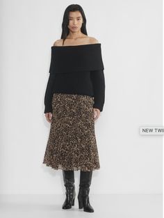 Pleated chiffon leopard-print midi skirt