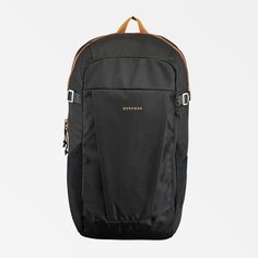 a black backpack with brown straps on it