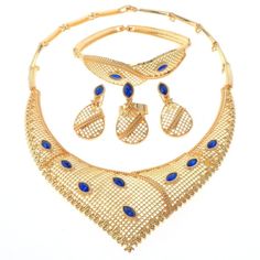 Gold Tone Gold Plated Metal Necklace Bracelet Earring Set / Latch Necklace Approximate Size: 18" / Latch Bracelet Approximate Size: 3" L x 2.5" W / Earring: Post-Clip 1.5"L / Ring: Adjustable / Plated / Color: Gold & Blue Condition: Brand New SKU:  HQX472-BLU Color: Design: All orders will ship from USA via UPS or USPS. We expect all local orders will receive the items within 7 business days or less depend the location. Worry free international shipment delay or custom duty fee. L Ring, Metal Necklace, Metal Necklaces, Necklace Bracelet, Fashion Watches, Earring Set, Necklaces Bracelets, Jewelry Sets, Color Design