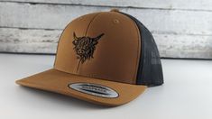 Embroidered Highland Cow Hat.   -Product Care instructions-                      Hand wash only.   -Shipping and Production-                     We produce each item as made to order.  Currently our production and shipping time is 1-3 business days.  We also can ship            priority at an extra cost.  Message us for pricing. -Custom Orders-            We offer custom orders.  Message us directly for more information on what you would like made and the time frame. Farm Hat, Cow Hat, Mens Hat, Womens Hat, Unique Hats, Embroidered Hat, Embroidered Hats, Highland Cow, Xmas Gifts