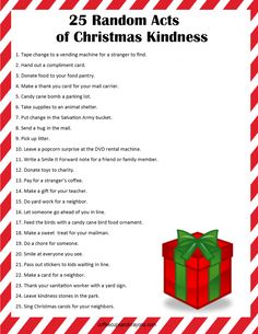 the 25 random acts of christmas kindnesss for kids to use on their holiday activities