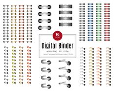 an assortment of different colored binders on a white background with the words digital binder above them