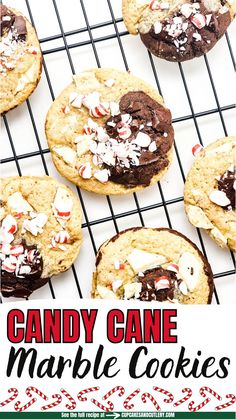 candy cane marble cookies on a cooling rack with text overlay that reads, candy cane marble cookies