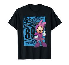 a black shirt with an image of minnie mouse on it's chest and the words pink